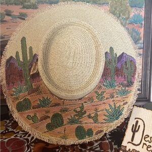 One of a kind hand painted, no stencils used Desert Scene Straw Hat